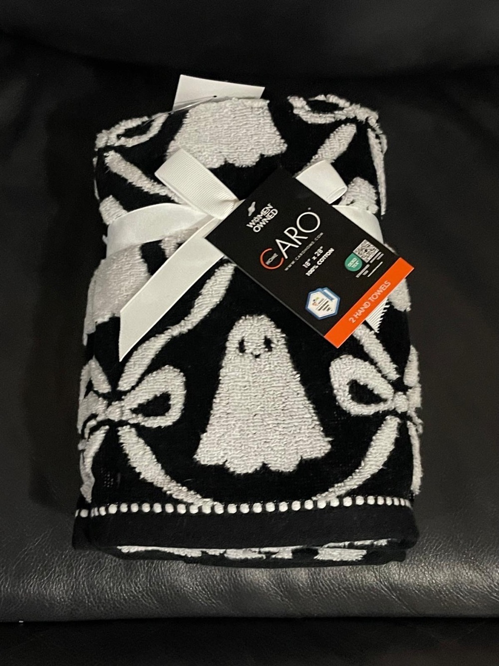 -CARO HOME Halloween Black Ghost and Bows Hand Towel Set of 2